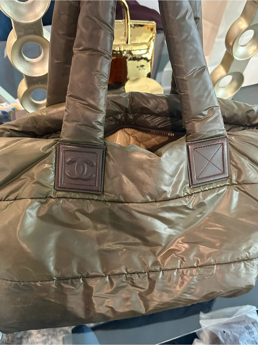 CHANEL Olive Green Cocoon Nylon Tote Bag